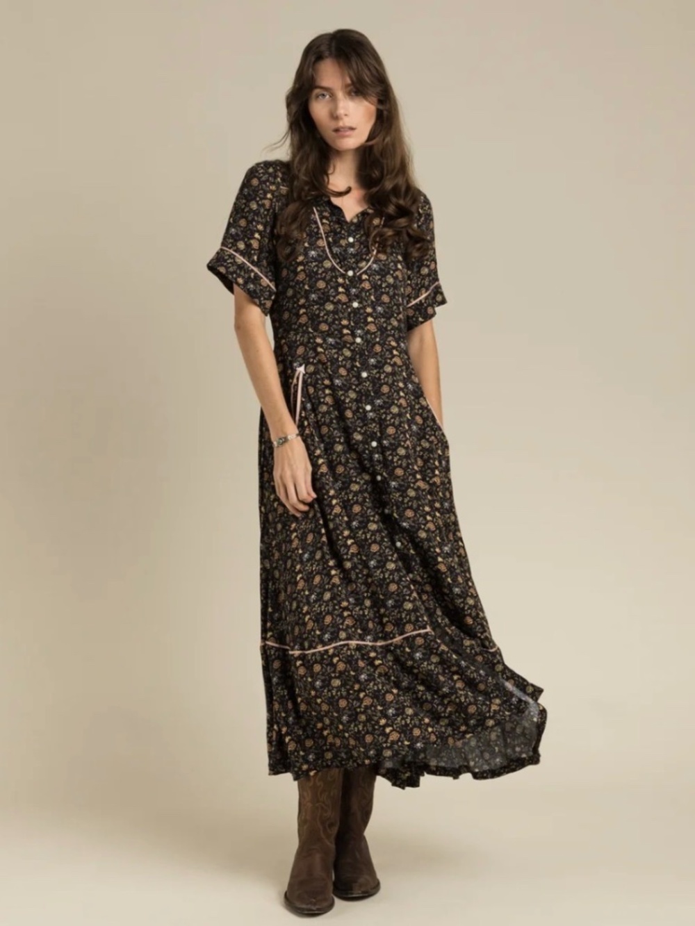 Sendero La Dahlia black floral dress XL